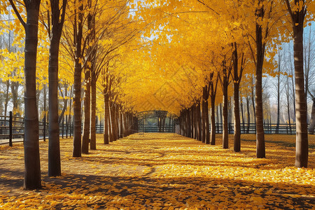 初冬风景秋天的银杏树背景