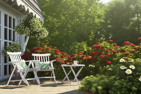 种满玫瑰的露台设计背景图片