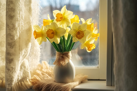 窗边的水仙花背景图片