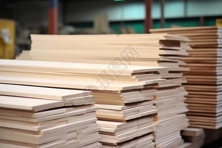 木头加工成堆的胶合板木材加工车间设计图片