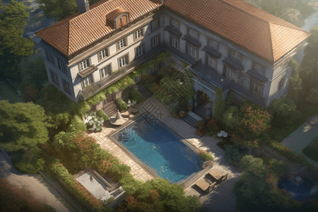 豪宅花园豪宅旁边的游泳池设计图片