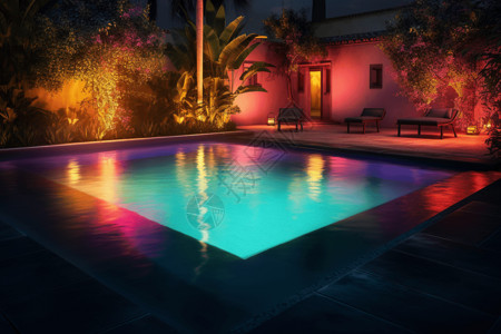 彩池照明彩色照明的游泳池插画