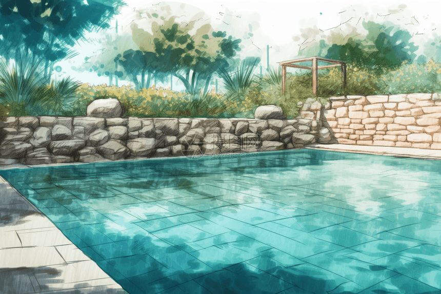 石墙的游泳池图片
