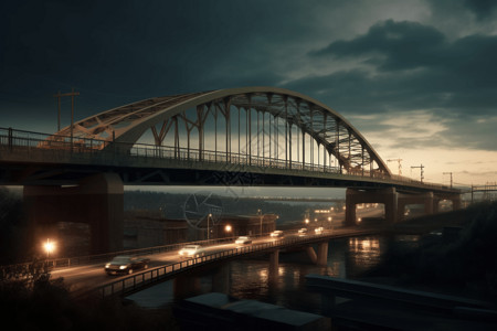 夜间河面的桥梁图片