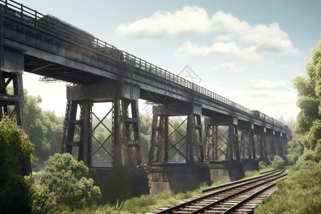 铁路桥全景轨道铁路桥高清图片