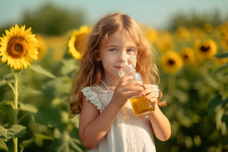 夏天可爱向日葵向日葵背景下可爱的女孩背景