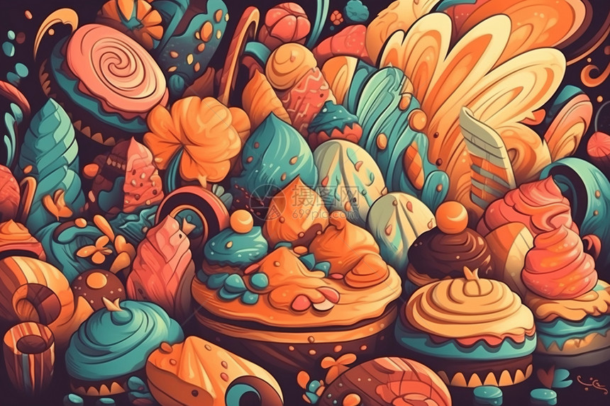 糖果和零食的抽象插画图片