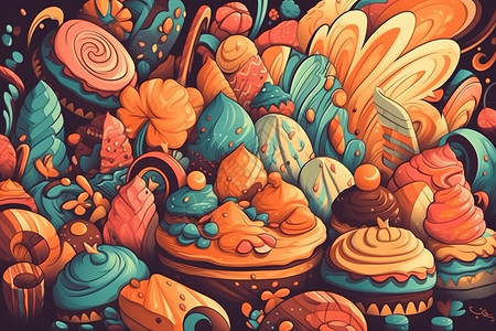 糖果和零食的抽象插画图片