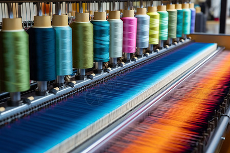 纱线在纺织机上编织纺织品背景