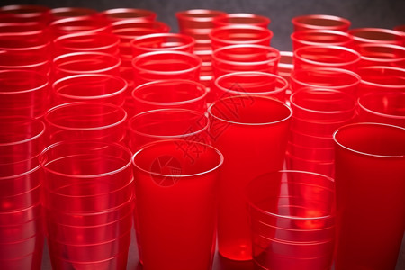 排列整齐的红色一次性塑料杯高清图片