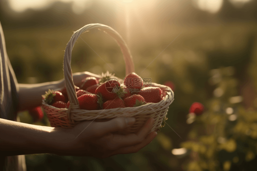 新鲜采摘的草莓图片