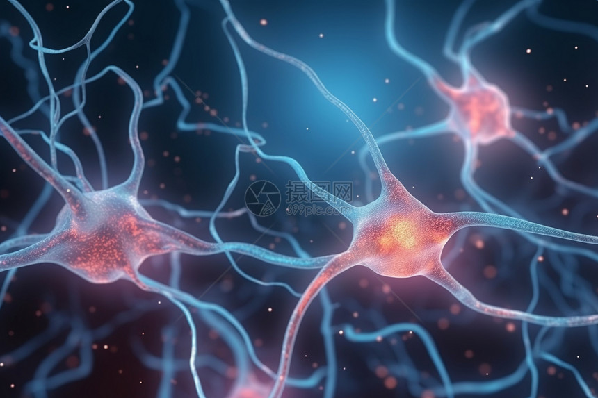 神经元细胞与光脉冲光背景图片