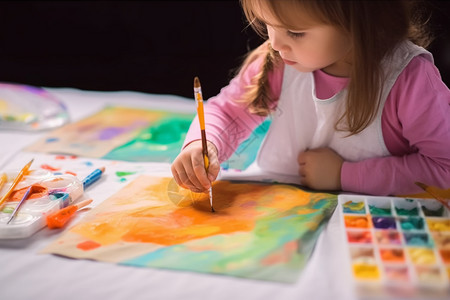 绘画课素材可爱的小女孩在画画课上绘画背景