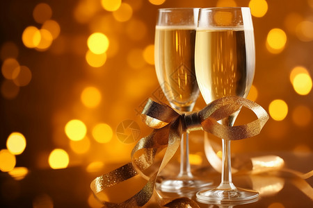 圣诞杯金色闪亮的上的两杯香槟杯设计图片