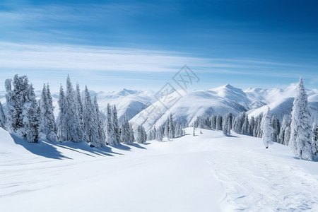 雪山松树唯美的雪地风景背景