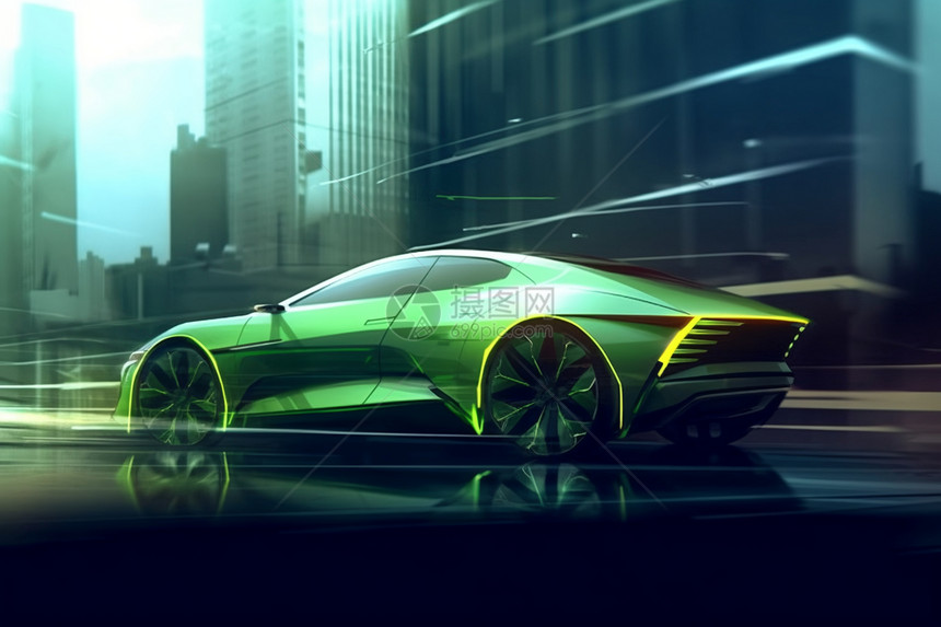 未来派科技感汽车的插图图片