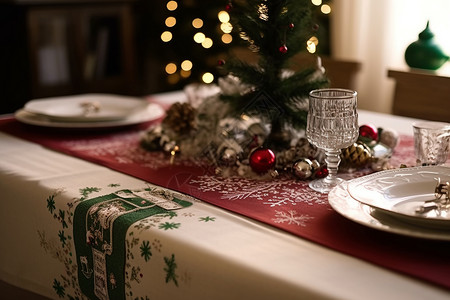桌布上的圣诞树图片
