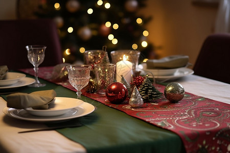 圣诞节聚餐的木桌布置图片