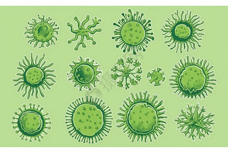 细胞生物学各种生物学病毒图标的插图插画