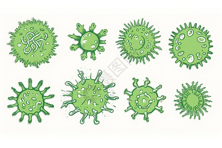 细胞生物学绿色病毒手绘图插画