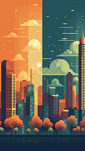 摩天大楼的插画背景图片