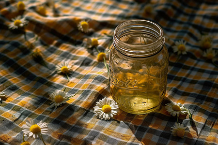 小清新桌布野餐毯上菊花茶背景