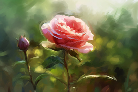 粉色玫瑰的油画花朵高清图片素材