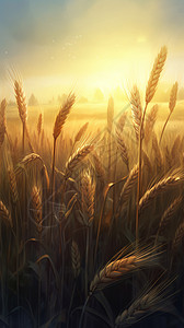 麦田的小麦插画图片