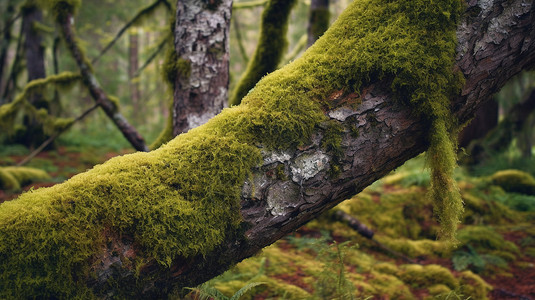 有苔藓的树干在森林里图片