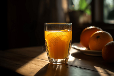 透过窗户的一杯橙汁背景