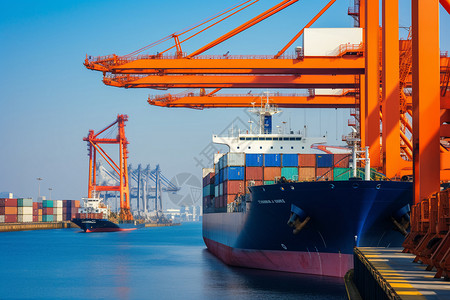 国际集装箱港口的货物和船舶背景