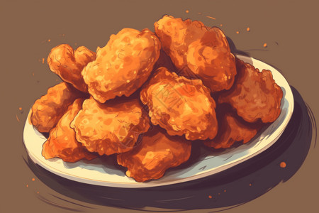 酥脆鸡翅桌子上的经典美味炸鸡块插画