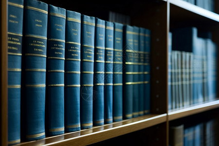 书架上的蓝色法律书籍高清图片