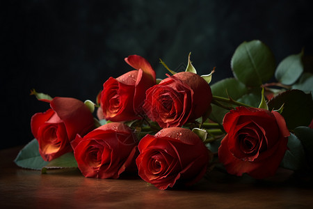 桌面上的红玫瑰背景图片