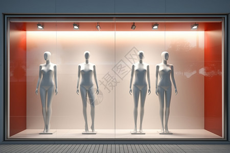 商铺玻璃门橱窗里的模特背景