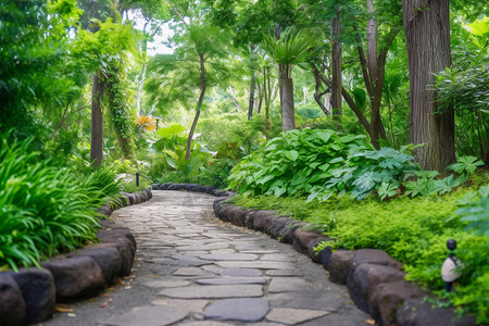 花园的石头水泥路图片