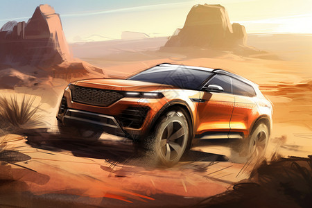 沙漠行驶的汽车背景图片