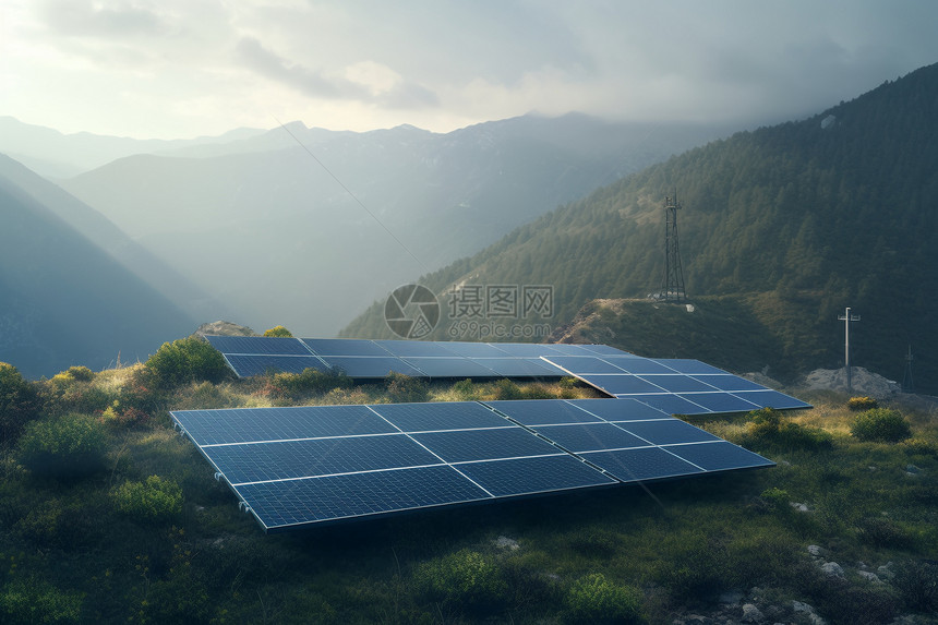 山区的太阳能电池板图片