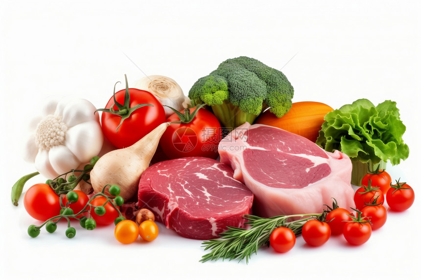 健康的蔬菜和猪肉图片