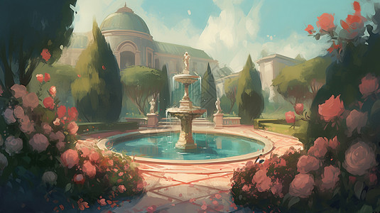 花园的中央喷泉图片