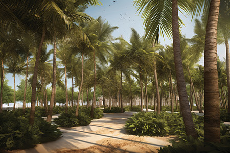 海滩的椰子林背景图片
