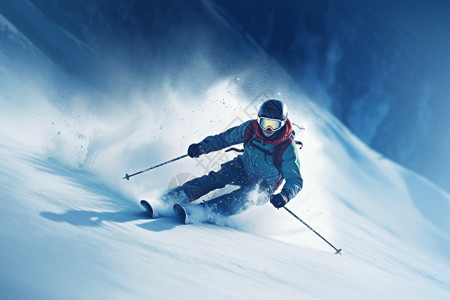 在自由滑雪者在雪坡上自由滑雪背景