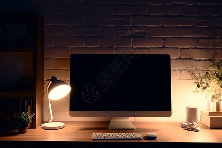 台灯照亮笔记本电脑图片