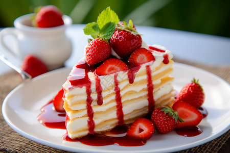 草莓味蛋糕美食背景图片