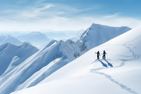 雪山里的登山人图片素材