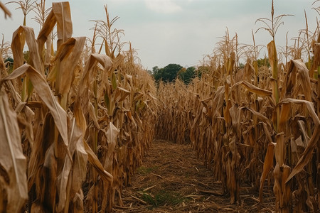 田间枯萎的玉米秸秆图片
