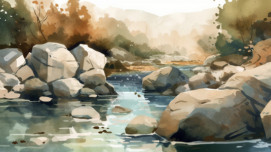 溪水河流和岩石图片