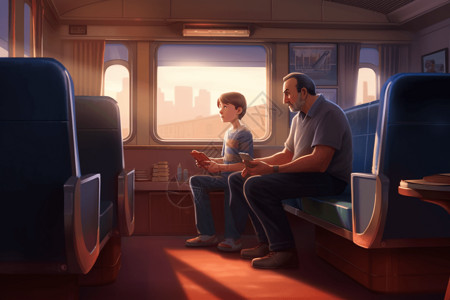 议论父子在火车上讨论插画