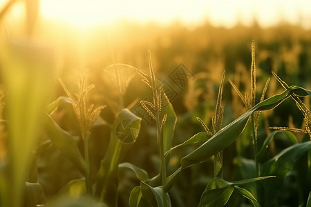 玉米田里的夕阳图片