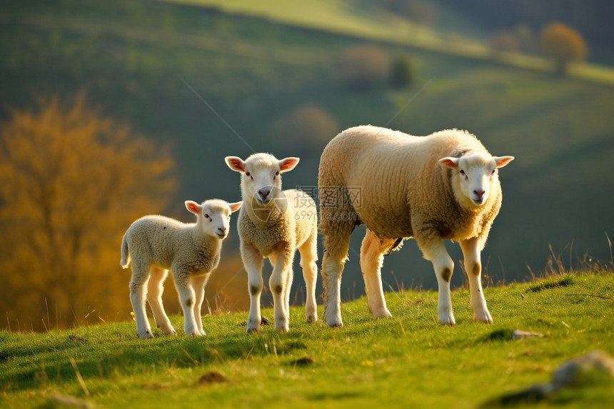 山坡上的小羊和母羊